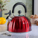 Mr. Coffee Twining 2.1 Quart Stainless Steel Whistling Tea Kettle, Metallic Red