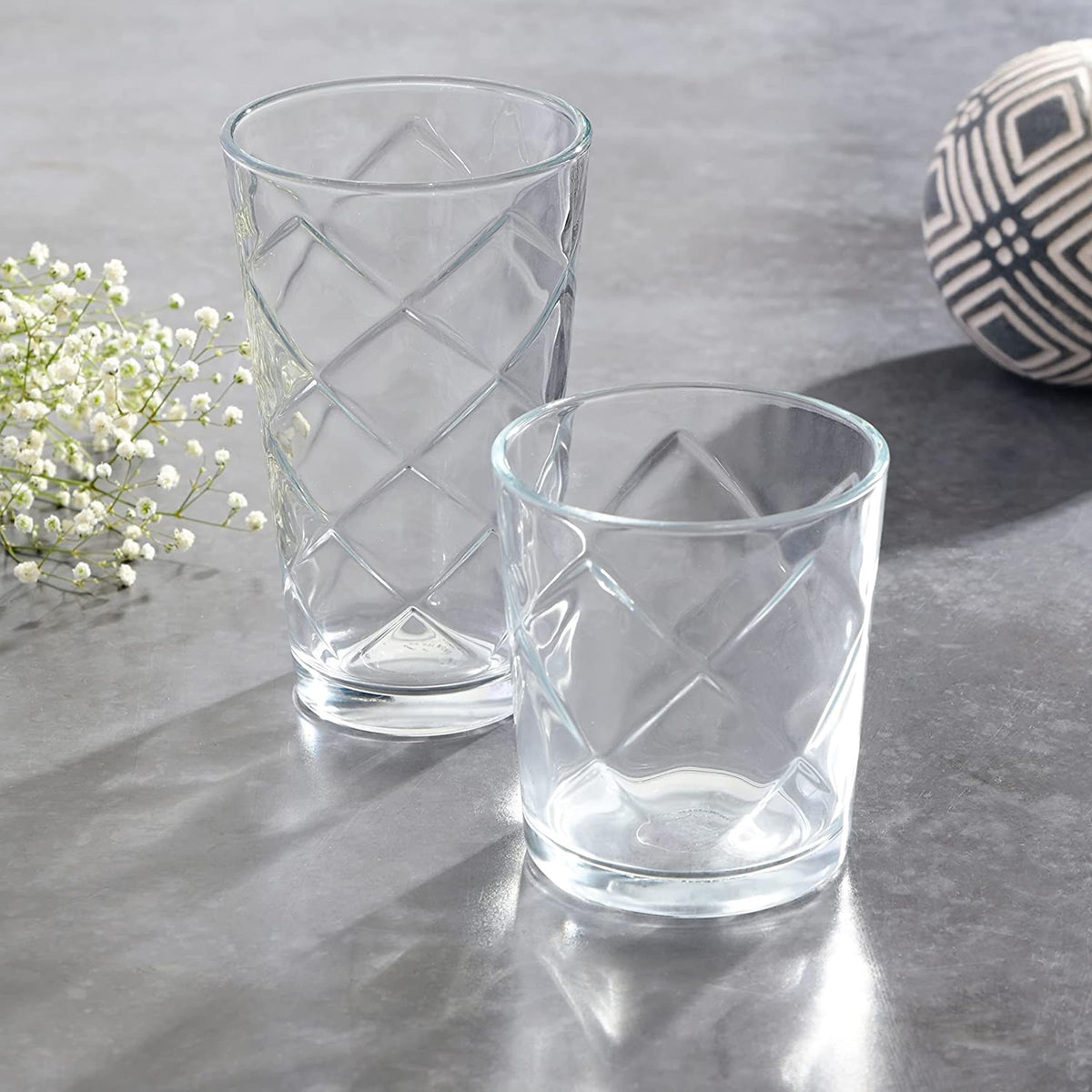 Gibson Home Lattice Glassware Set, 16-Piece with 16 Oz Tumblers and 13.5 Oz Double Old Fashioned Glasses, Clear