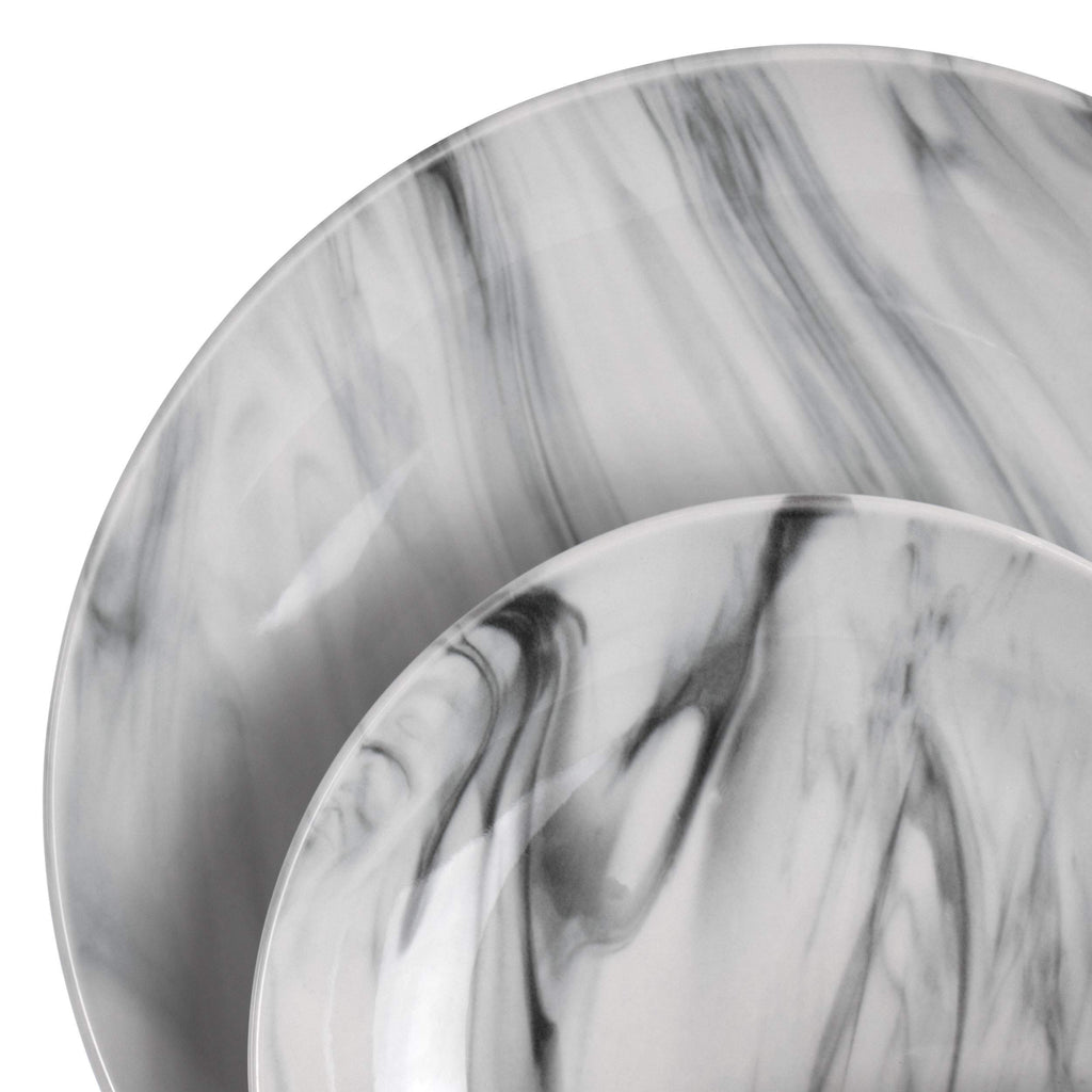Elama Fine Marble 16-Piece Stoneware Dinnerware Set – Black & White Service for 4