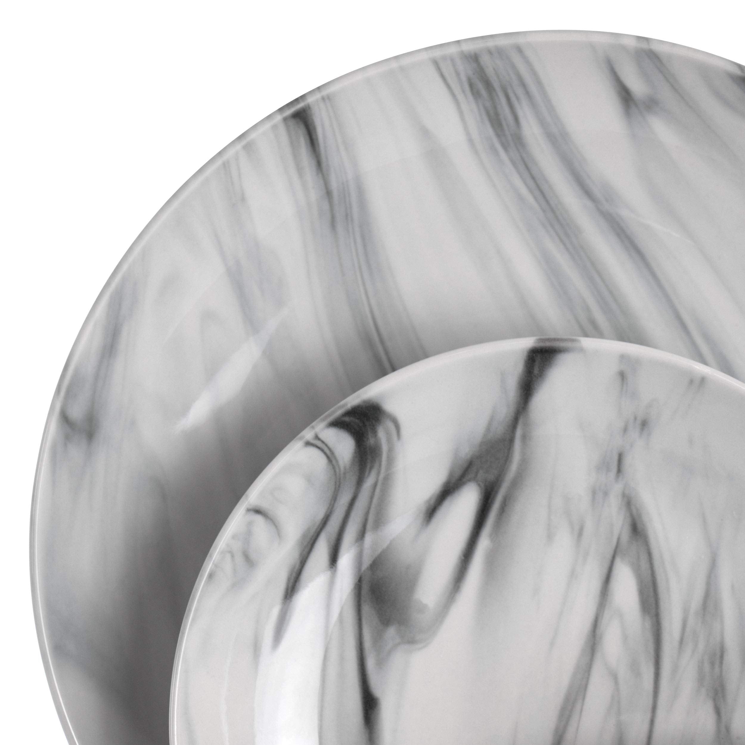 Elama Fine Marble 16-Piece Stoneware Dinnerware Set – Black & White Service for 4