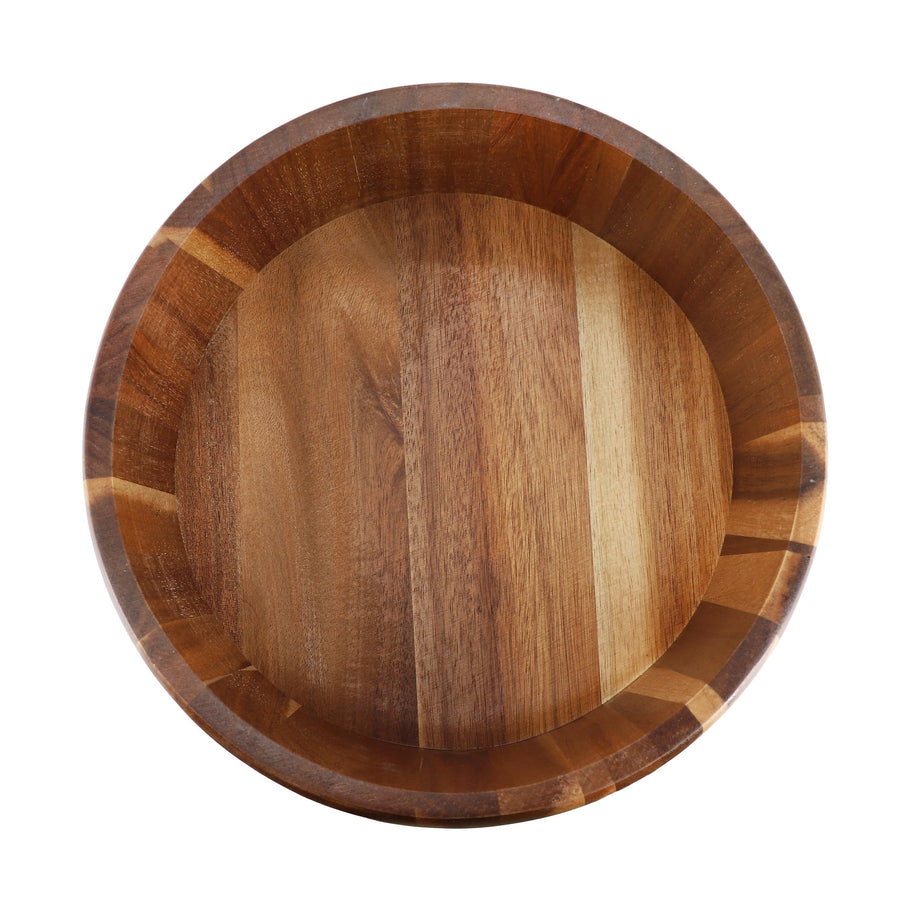 Elama 9.75 Inch Rounded Side Acacia Wood Salad Bowl, Large Rustic Wooden Serving Bowl