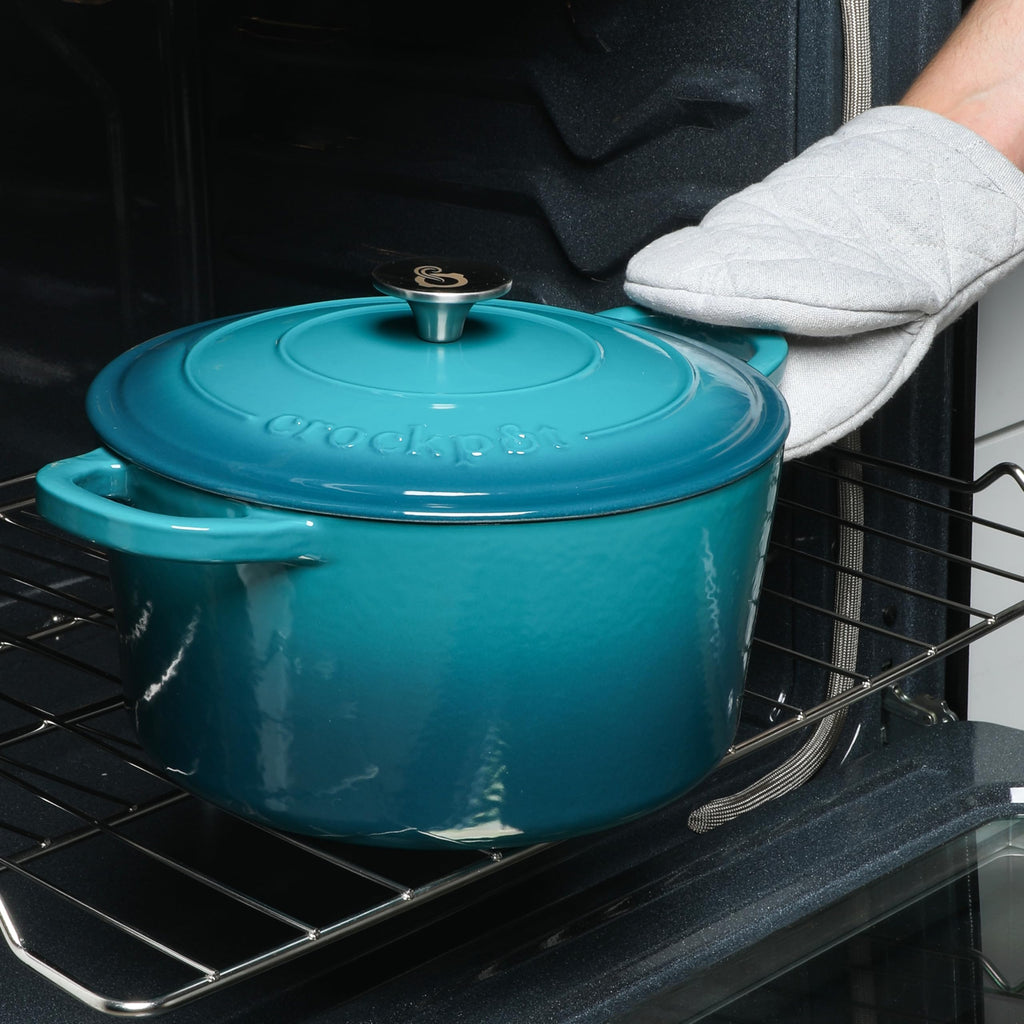 Crock-Pot Artisan 7-Quart Round Enameled Cast Iron Dutch Oven with Lid – Teal Ombre