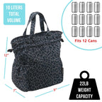 Brentwood CB-2025LGRY Large 10L Insulated Canvas Lunch Tote Cooler Bag - Leopard Grey, 12-Can Capacity with 2 Pockets
