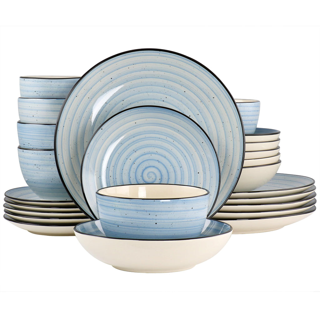 Elama Gia 24-Piece Stoneware Dinnerware Set – Light Blue Service for 6