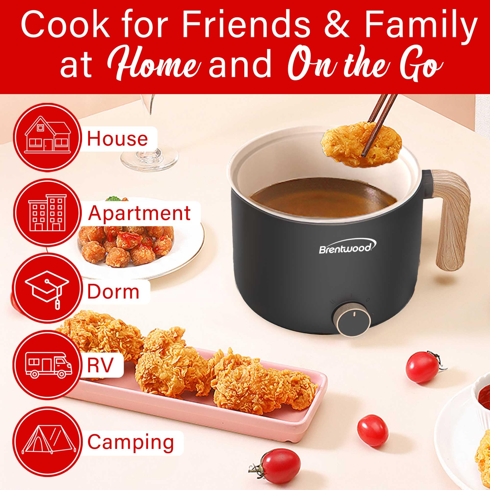 Brentwood HPS-3172BK 1.5 L Multi-Function Electric Hot Pot Cooker with Steamer, Black