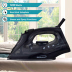 Brentwood 1200-Watt Lightweight Non-Stick Steam Iron, Black