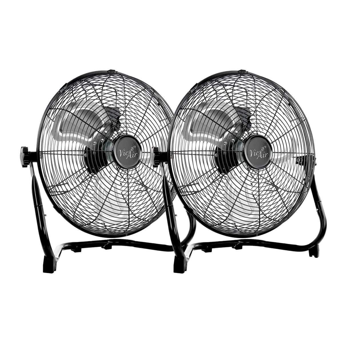 Vie Air 20 Inch Twin Pack Industrial High-Velocity Tilting Metal Floor Fans, 3-Speed, Black (2 Fans)