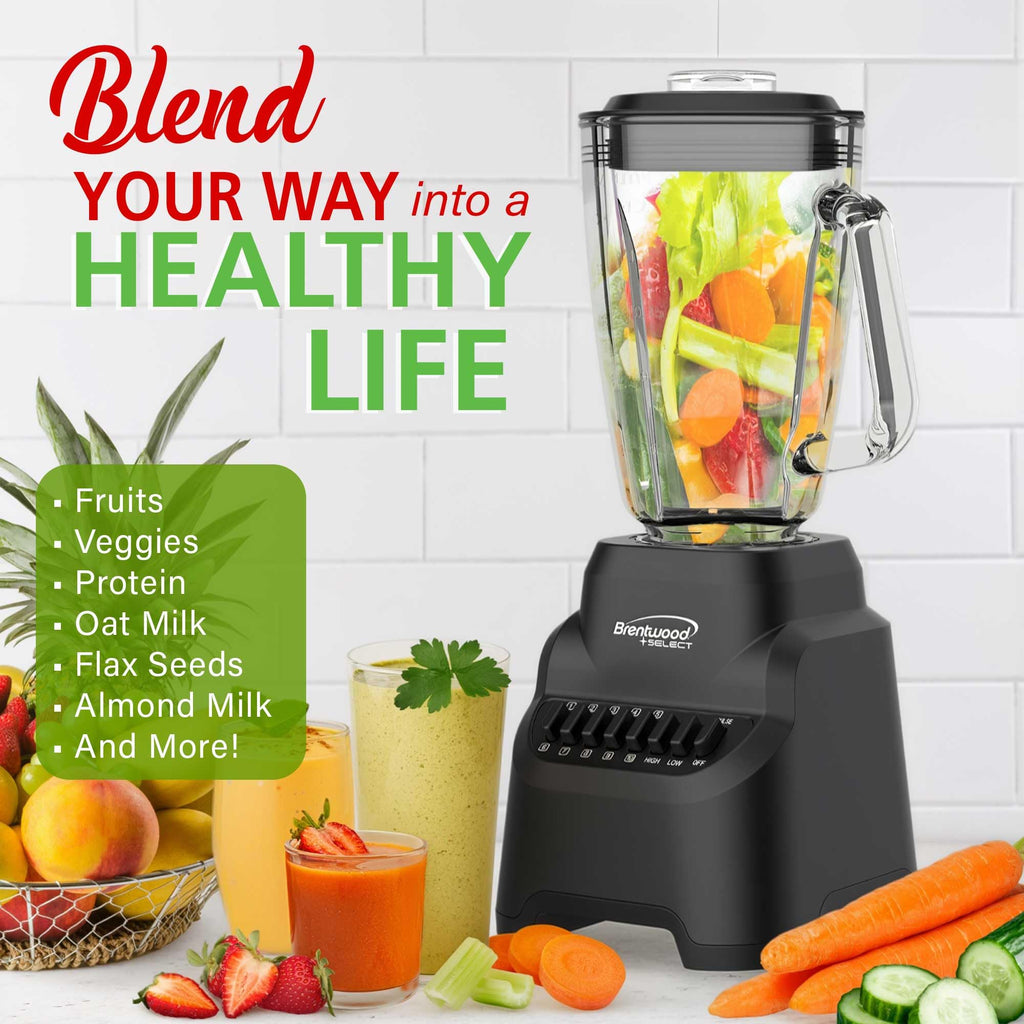 Brentwood Select JBS-500BK 500W 10-Speed Countertop Blender with 42oz Glass Jar, Black - Pulse Button, Dishwasher-Safe Parts