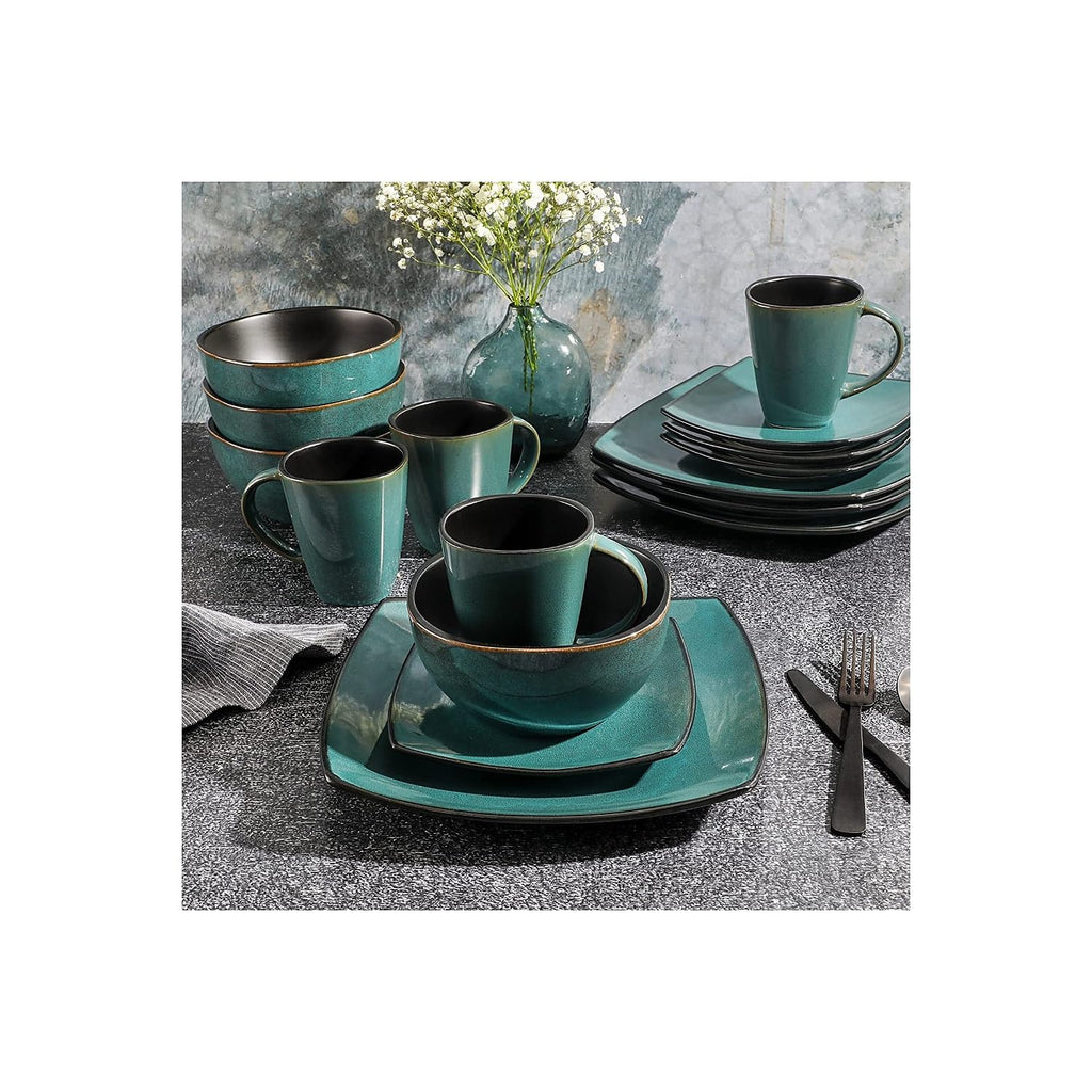 Gibson Elite Soho Lounge 16-Piece Dinnerware Set – Modern Teal Reactive Glaze Stoneware, Service for 4