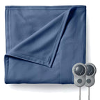 Sunbeam Queen Electric Heated Fleece Blanket – Blue, Dual-Zone Controllers, 10 Heat Settings, Machine Washable
