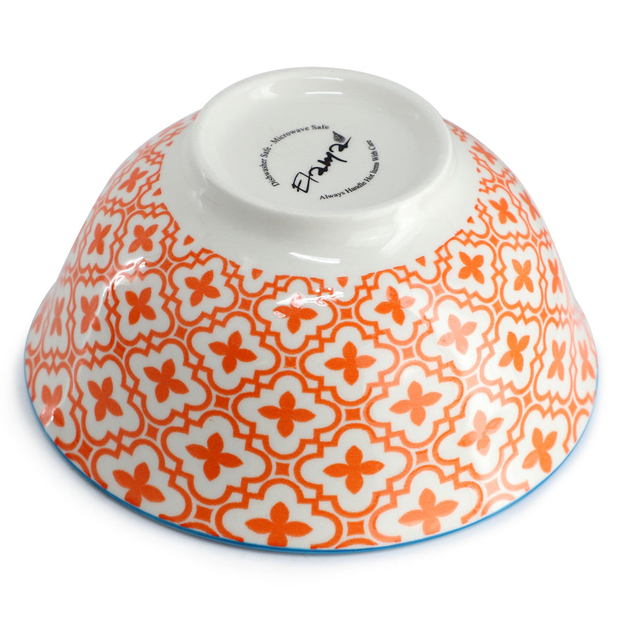 Elama Roxey 6-Piece 20 oz Porcelain Footed Bowl Set, Assorted Multicolor Designs