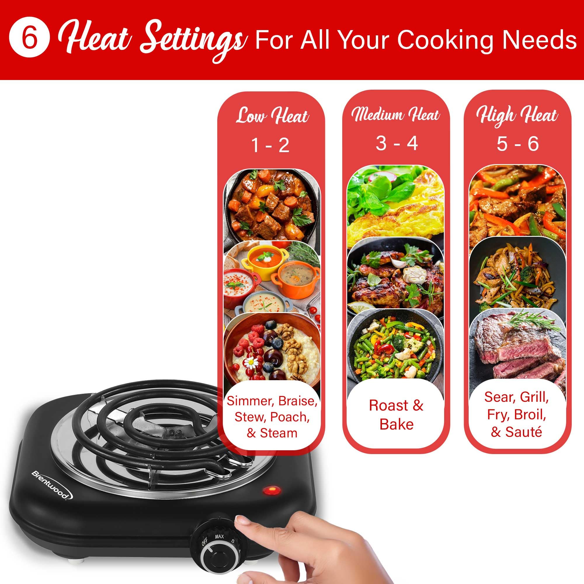 Brentwood 1100-Watt Single Coiled Countertop Electric Burner, Black