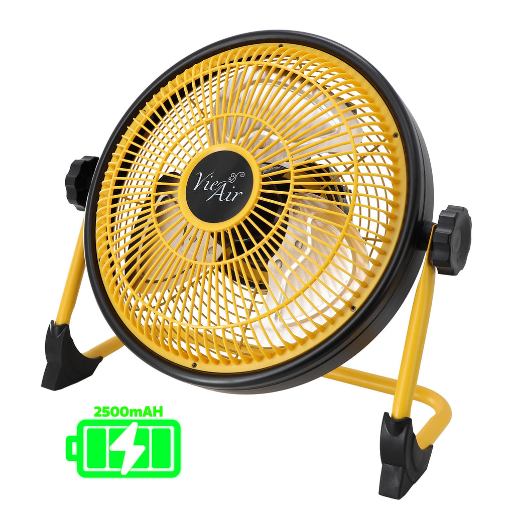 Vie Air 12-Inch Rechargeable Indoor/Outdoor Weatherproof Floor Fan – IPX4 Water-Resistant, Cordless Patio & Garage Cooling, Yellow