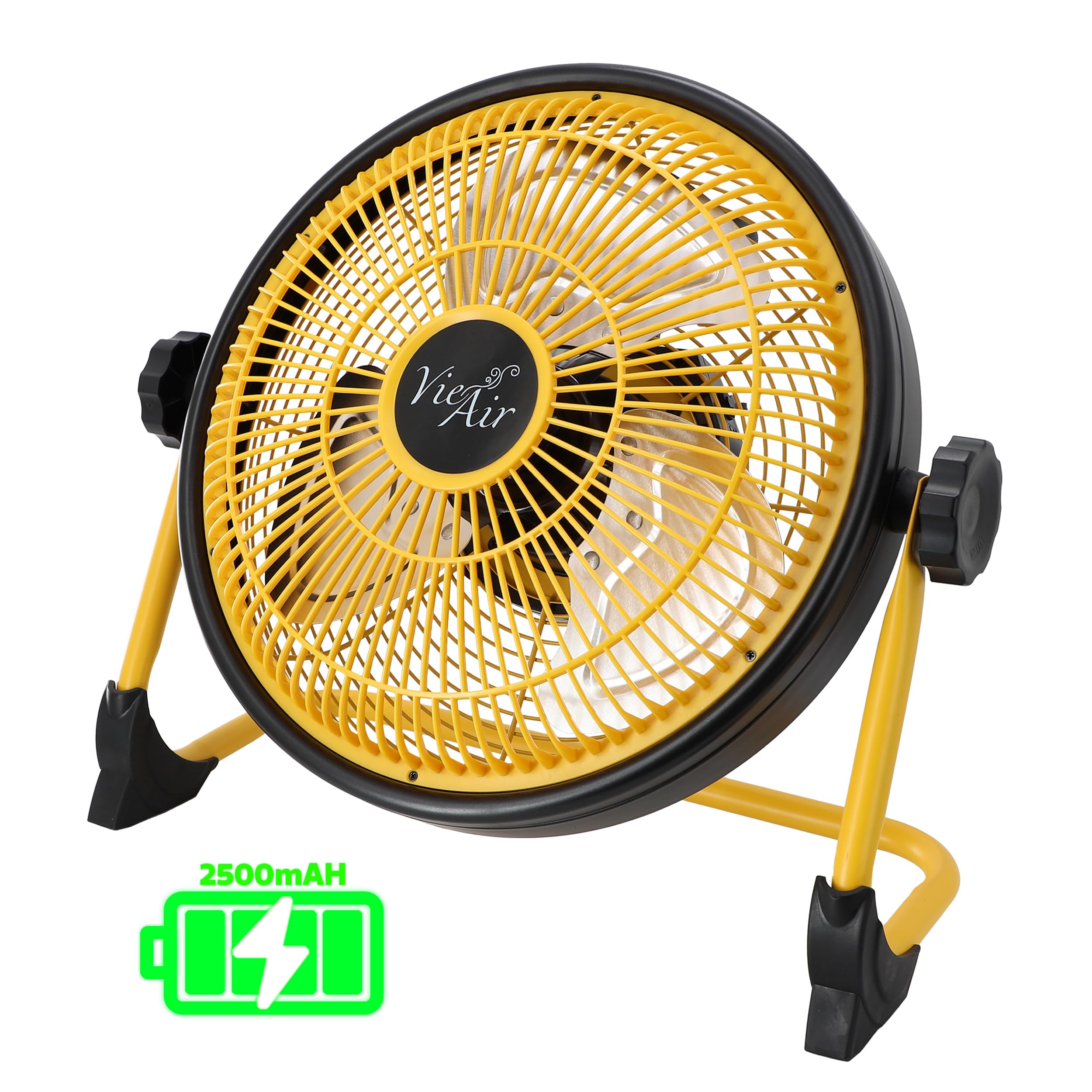Vie Air 12-Inch Rechargeable Indoor/Outdoor Weatherproof Floor Fan – IPX4 Water-Resistant, Cordless Patio & Garage Cooling, Yellow