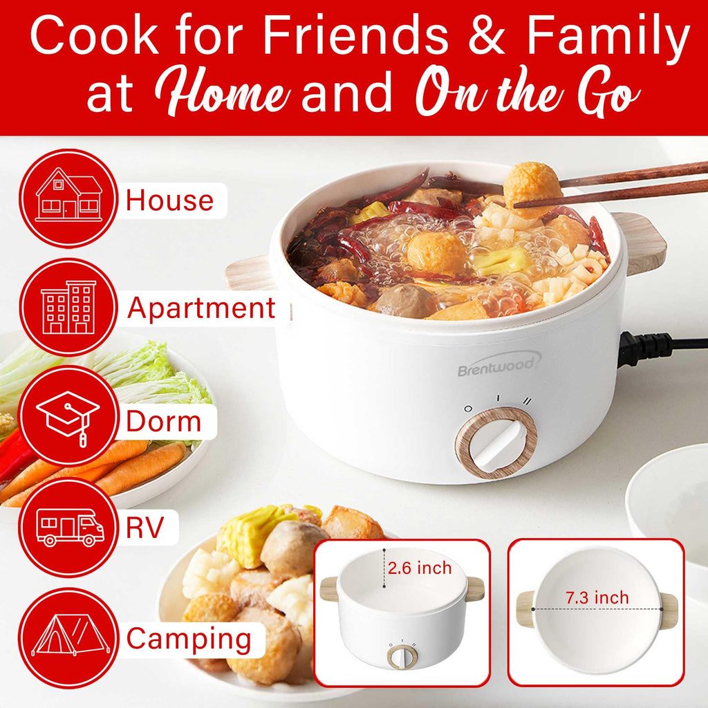 Brentwood 1.5-Liter Multi-Function Electric Hot Pot Cooker with Steamer, White