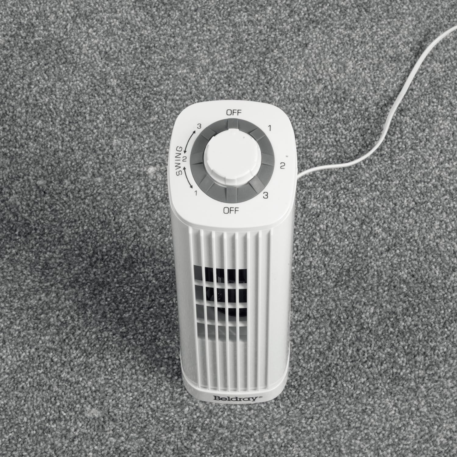 Optimus F-7348WH 14 Inch Portable Ultra-Slim Desktop Oscillating Tower Fan, 3-Speed, White
