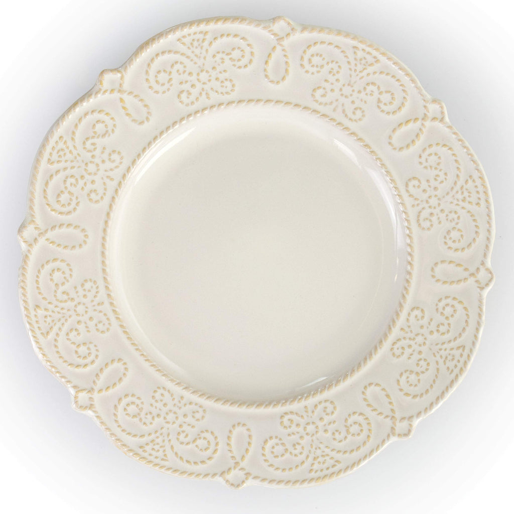 Elama Luna 16-Piece Embossed Scalloped Stoneware Dinnerware Set – White Service for 4