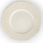 Elama Luna 16-Piece Embossed Scalloped Stoneware Dinnerware Set – White Service for 4