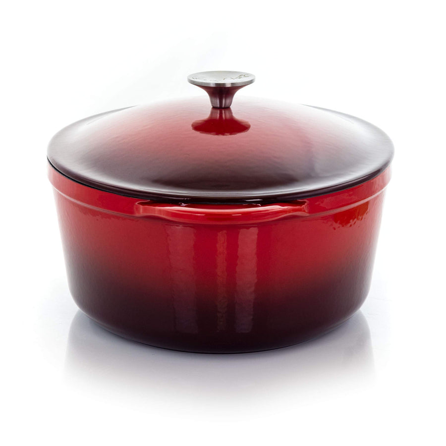MegaChef 7 Quart Oval Enameled Cast Iron Casserole with Lid, Red