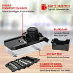 Brentwood 3.6-Cup Mandoline Slicer & Cheese Grater – Black with 6 Interchangeable Stainless Steel Blades & Catch Container