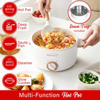 Brentwood 1.5-Liter Multi-Function Electric Hot Pot Cooker with Steamer, White