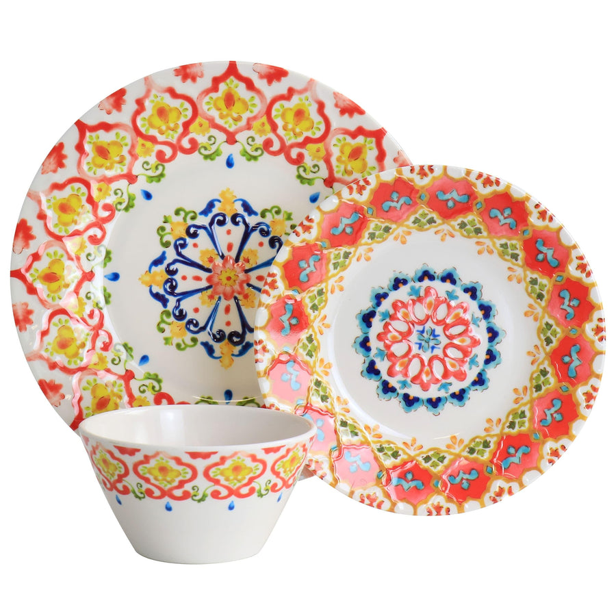 Laurie Gates California Designs Tamayo 12-Piece Melamine Dinnerware Set, Service for 4, Multi-Color