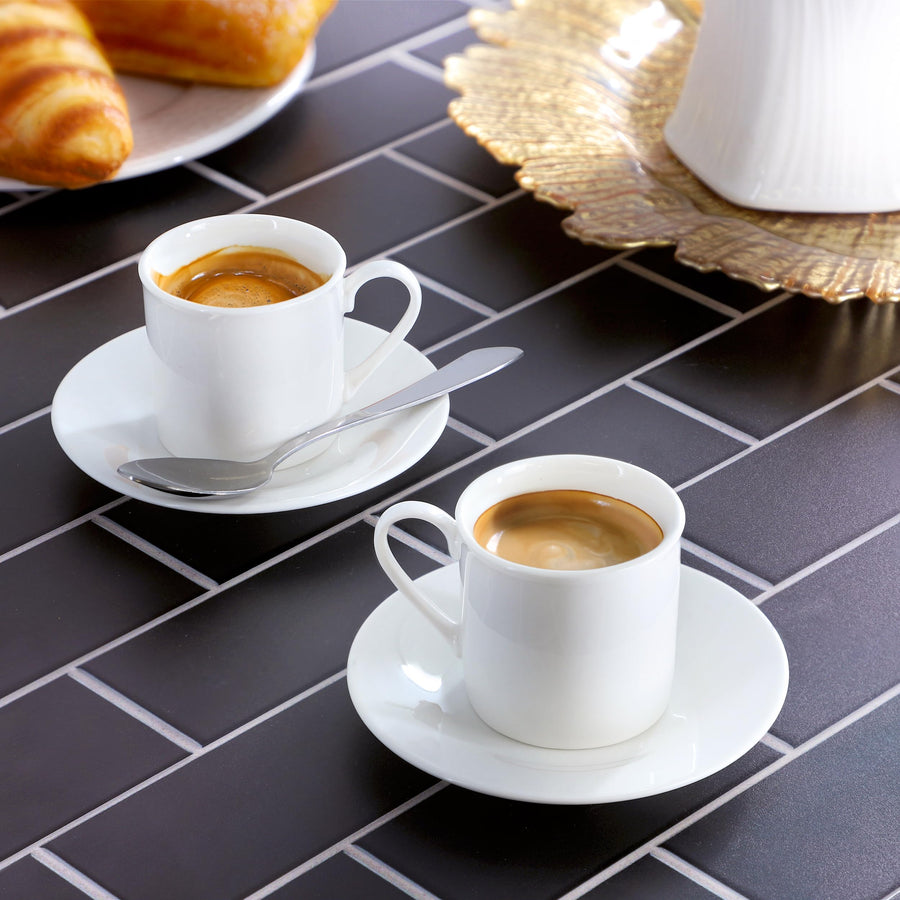 Elama Aspin 12-Piece Porcelain Espresso Cup Set with Saucers, 2.5 oz, White
