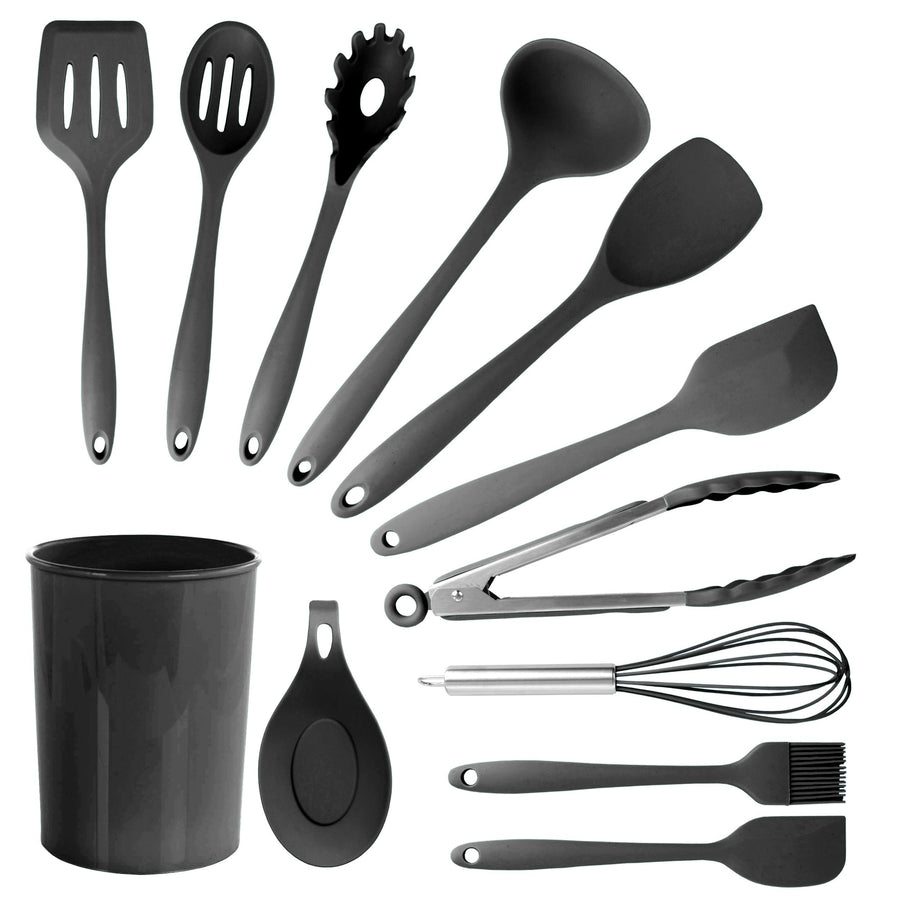 MegaChef 12 Piece Silicone Cooking Utensil Set in Black