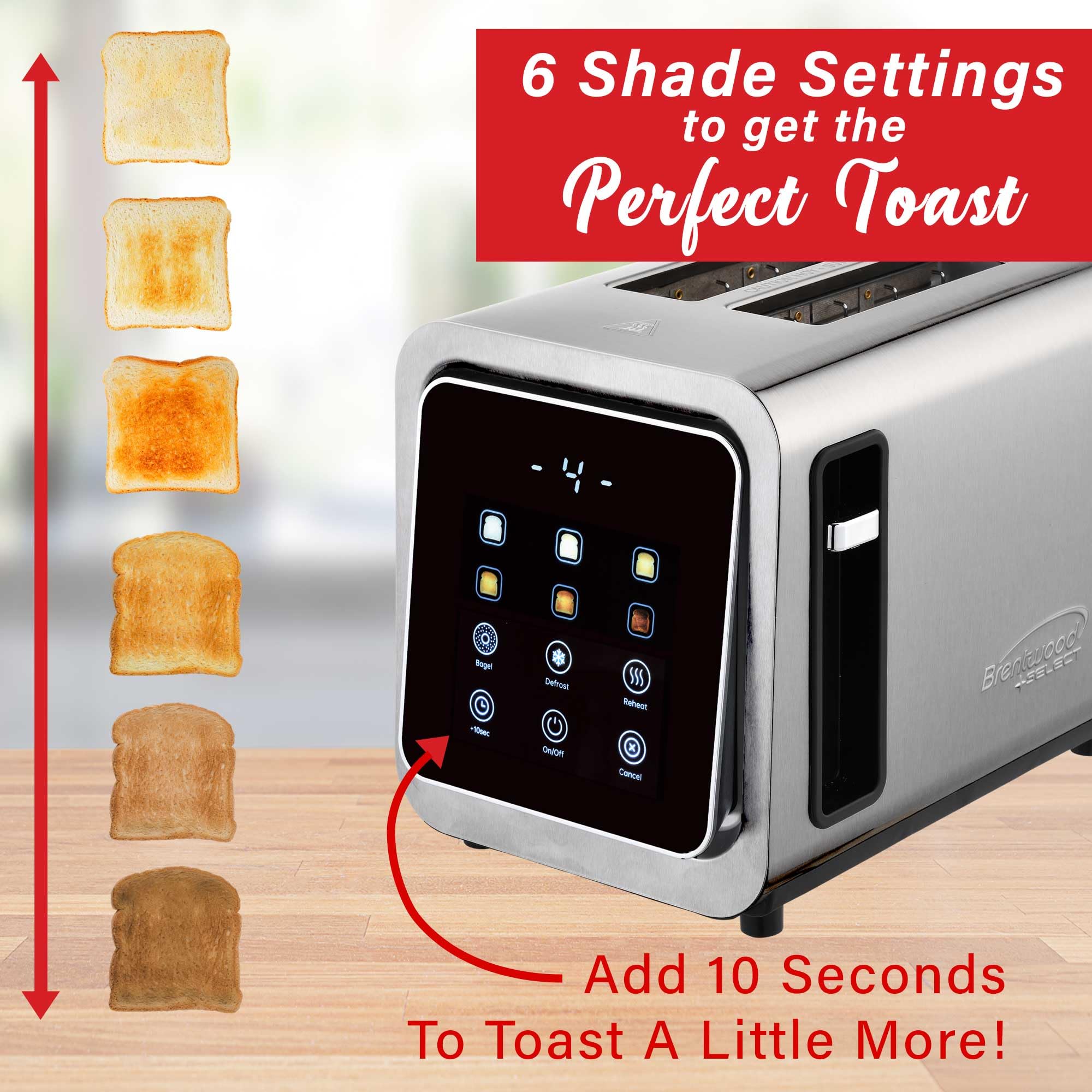 Brentwood TS-228DS 1100W Touch Screen 2-Slice Digital Toaster with Extra Wide Slots - Stainless Steel