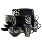 Elama Savannah 16-Piece Stoneware Dinnerware Set – Animal Print Service for 4