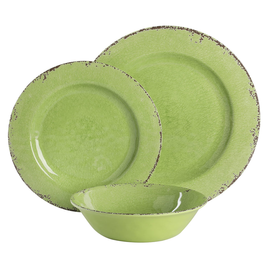 Gibson Home Mauna 12-Piece Melamine Dinnerware Set, Service for 4, Lime Green