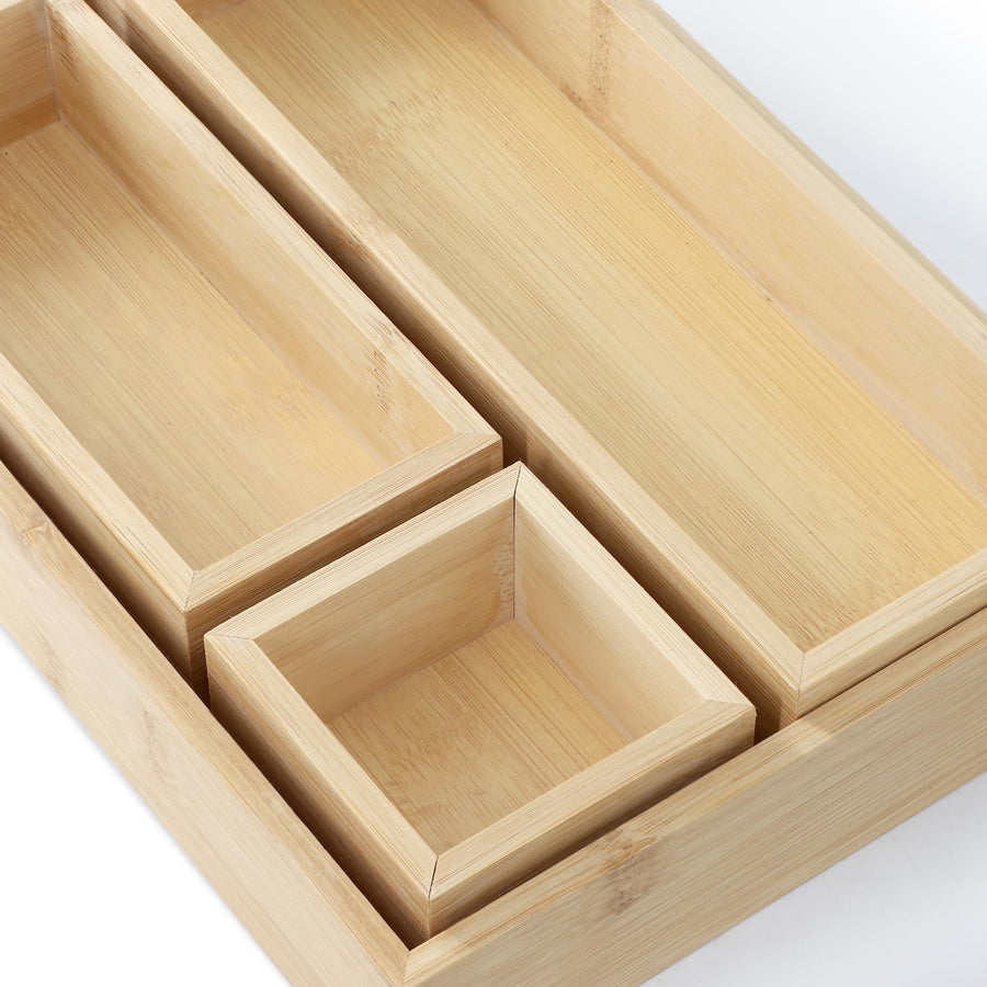Elama 4 Piece Bamboo Wood Drawer Organizer Tray Set for Utensils and Storage