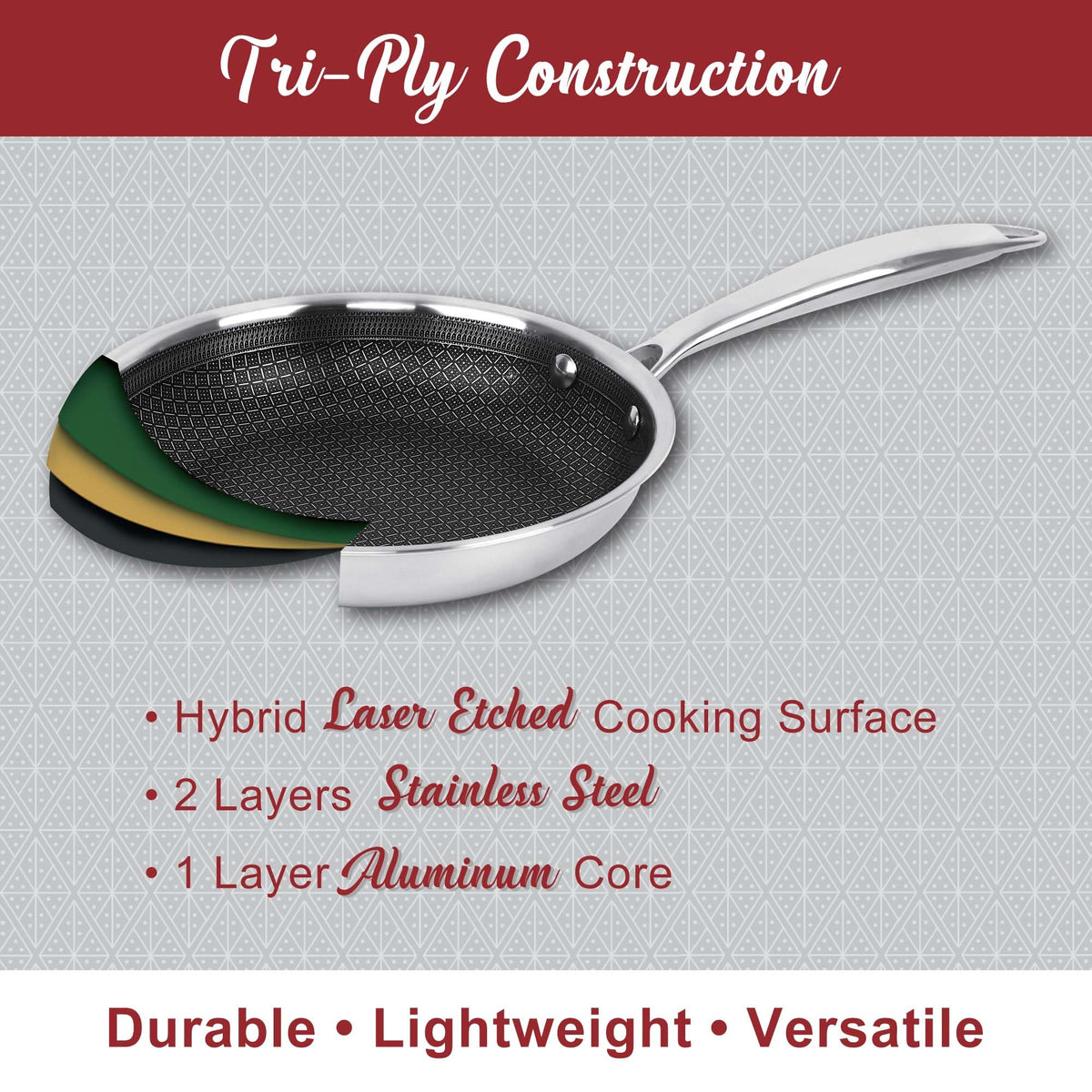 Brentwood B-DSH28L 11-Inch 3-Ply Hybrid Non-Stick Stainless Steel Deep Saute Pan with Glass Lid