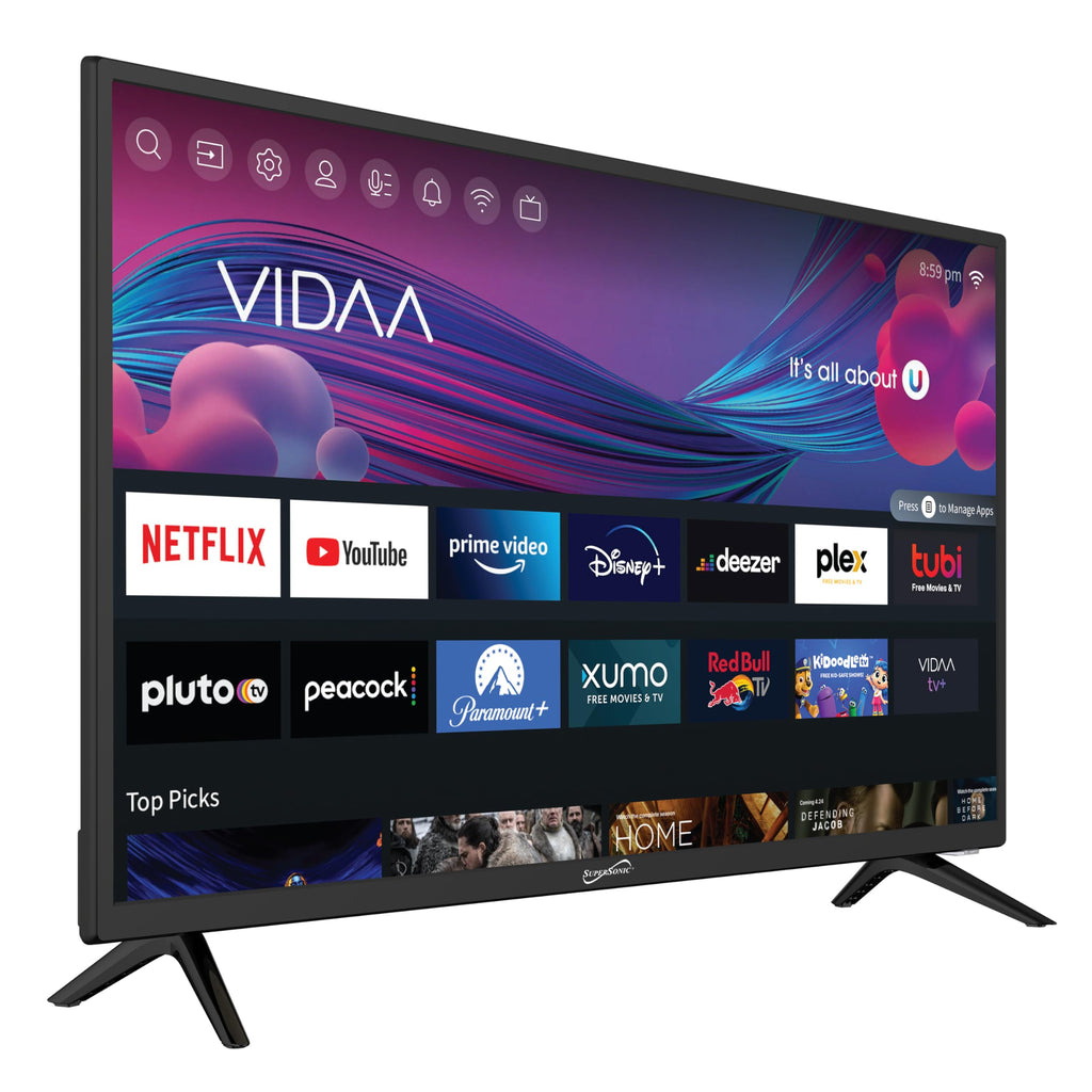 SuperSonic SC-3226SDVD 32-Inch LED Smart HDTV with Built-In DVD Player - VIDAA Smart TV, 3 HDMI, ATSC Tuner, 12V DC Compatible