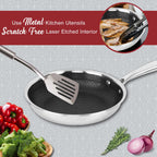 Brentwood B-FH20 8-Inch 3-Ply Hybrid Non-Stick Stainless Steel Frying Pan - Induction Ready, Oven Safe to 570°F, Metal Utensil Safe