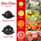 Brentwood J-26BK 80W Electric Citrus Juicer with Two Cones and Lockable Spout - Black