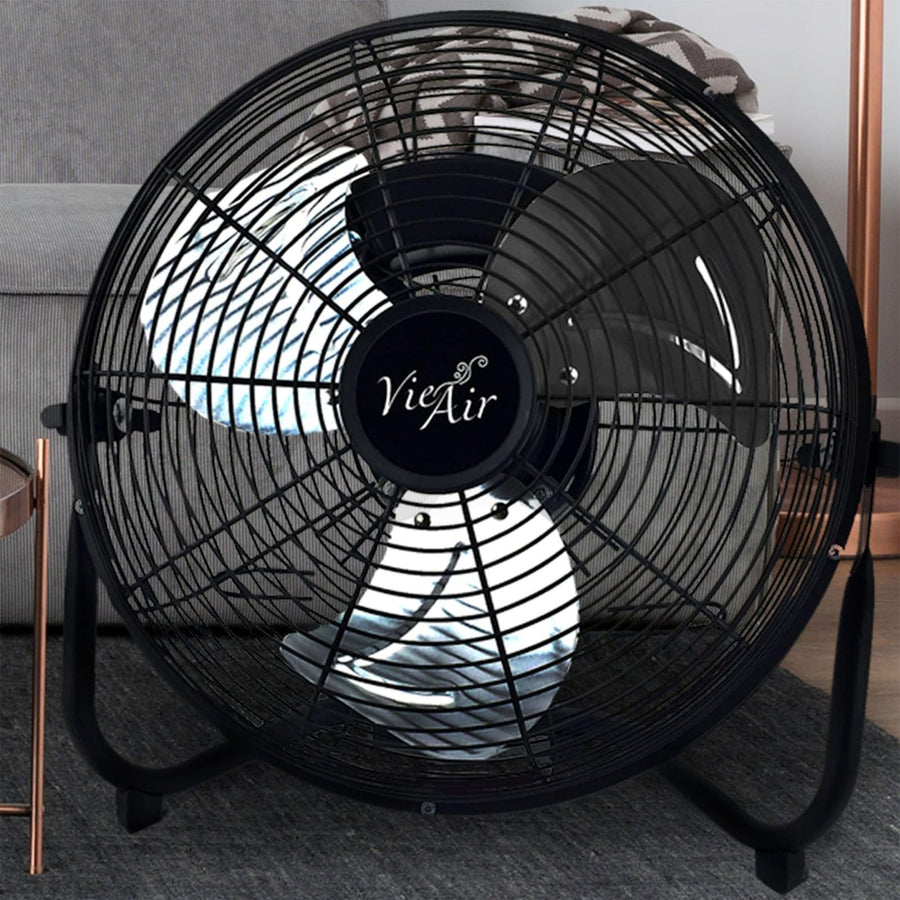 Vie Air 20 Inch Industrial Metal Floor Fan, 3-Speed High-Velocity with Tilting Head, All-Metal, Black