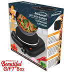 Brentwood TS-331BK 1100W Single Cast Iron Burner Hot Plate - Black, 6.5-Inch Plate with Temperature Control, Works with Any Cookware