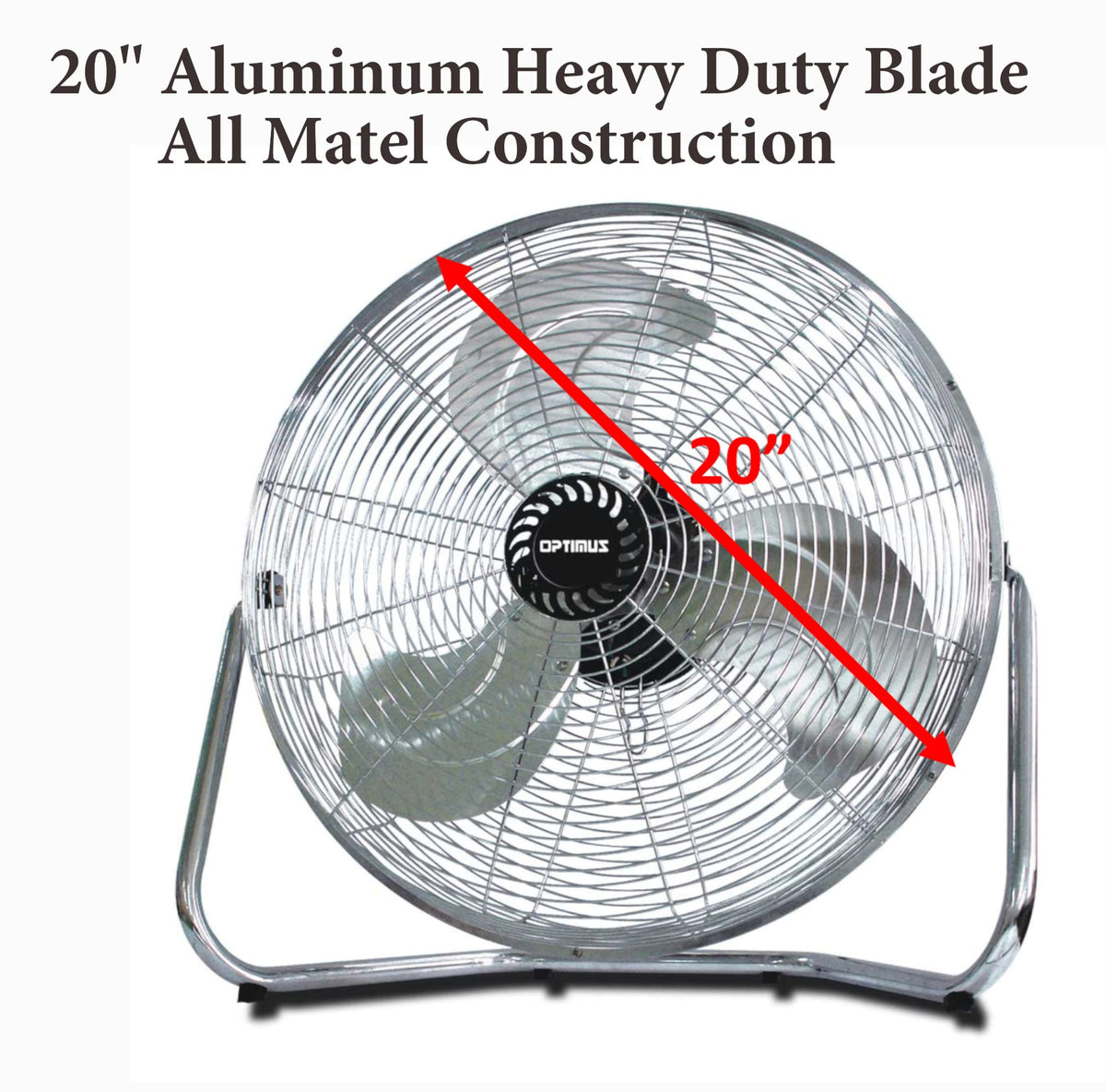 Optimus F-4202 20 Inch Industrial-Grade High-Velocity Floor Fan, 3-Speed, All-Metal
