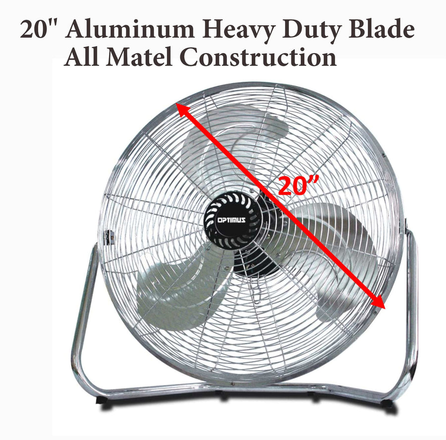 Optimus F-4202 20 Inch Industrial-Grade High-Velocity Floor Fan, 3-Speed, All-Metal