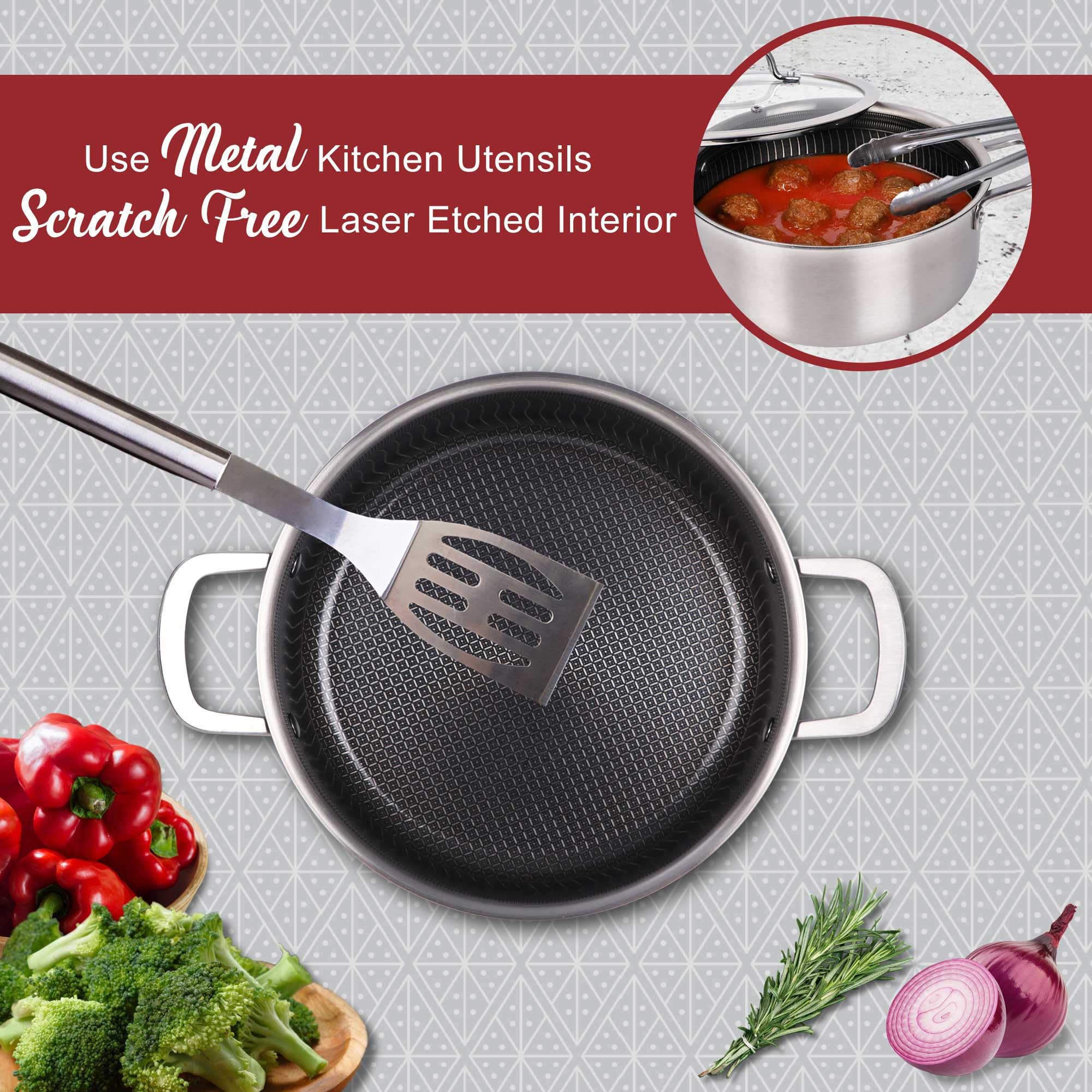Brentwood B-DUH26L 6-Quart 3-Ply Hybrid Non-Stick Stainless Steel Dutch Oven with Glass Lid