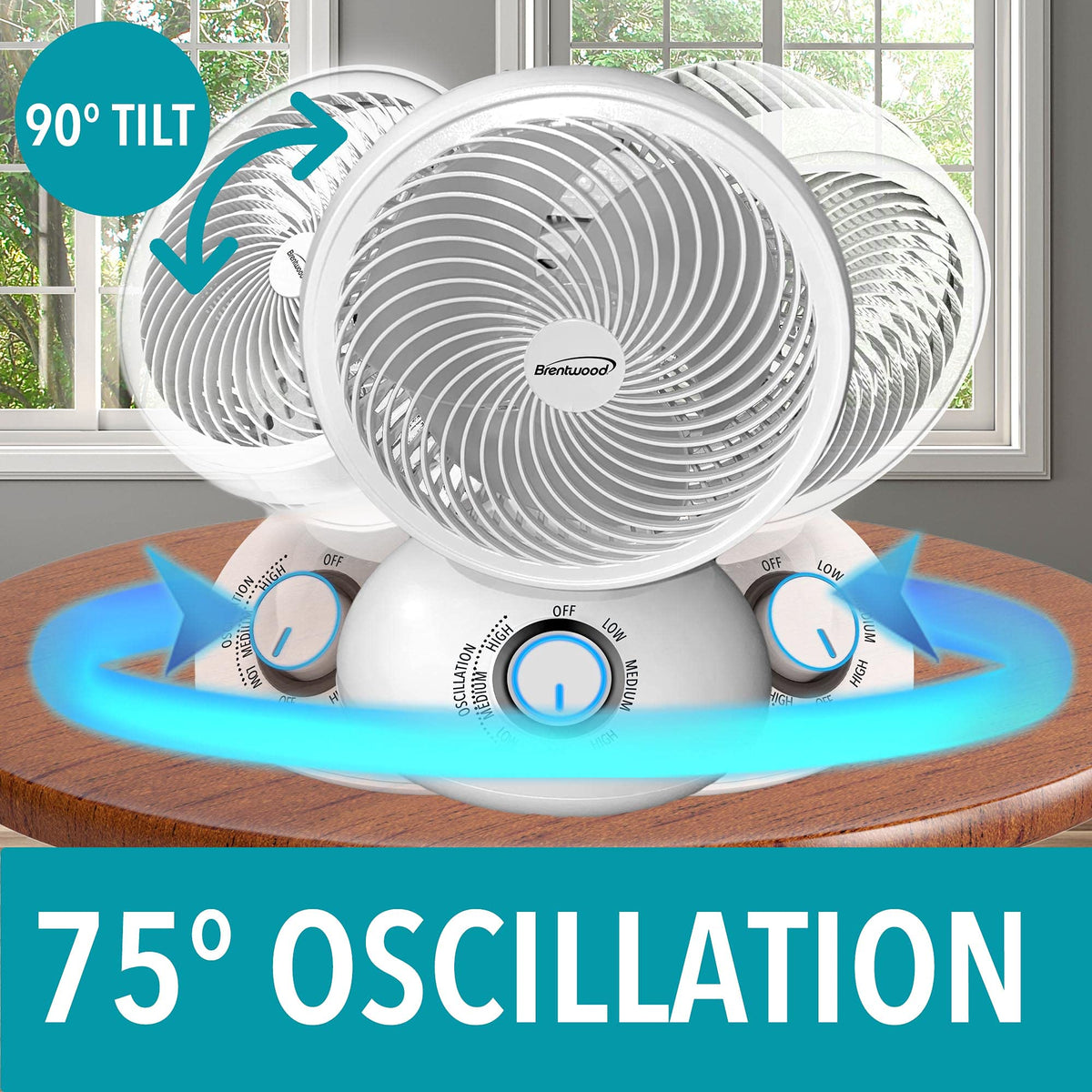 Brentwood F-650MW 6 Inch 3-Speed Oscillating Air Circulator Desktop Fan, White