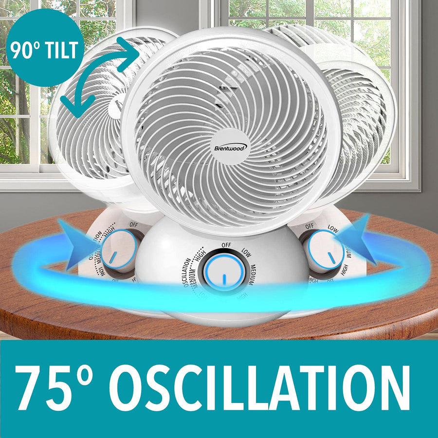 Brentwood F-650MW 6 Inch 3-Speed Oscillating Air Circulator Desktop Fan, White