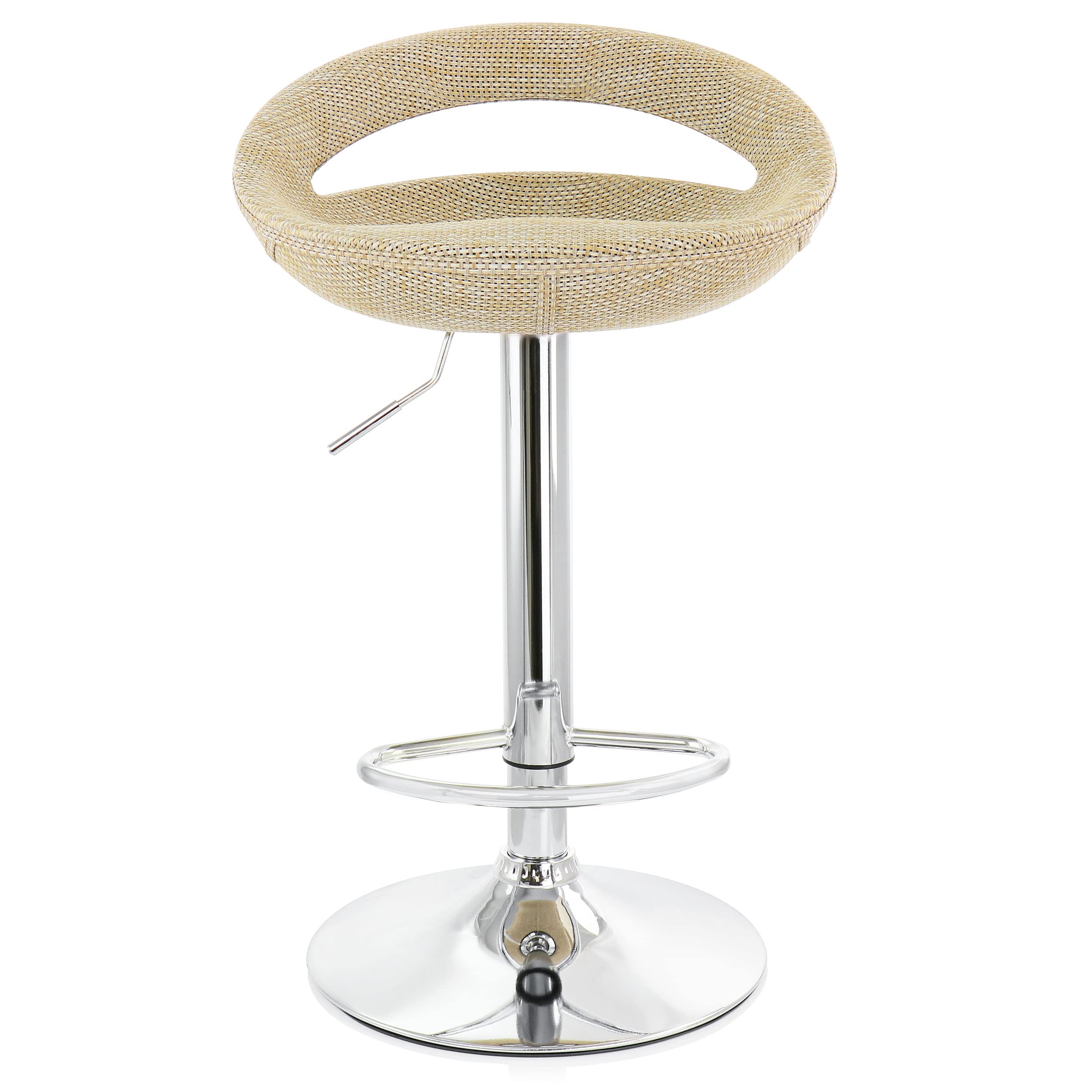 Elama Adjustable Rattan Bar Stool Set of 2 – Tan with Chrome Base (ELM-905)