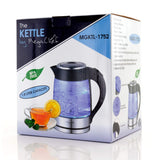 Megachef Glass and Stainless Steel Electric Tea Kettle, 1.8 L Cordless Borosilicate Kettle with LED and Auto Shut-Off