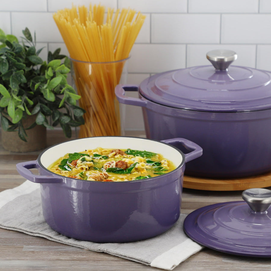 MegaChef 2.7 Quart Round Enameled Cast Iron Casserole with Lid in Gradient Purple