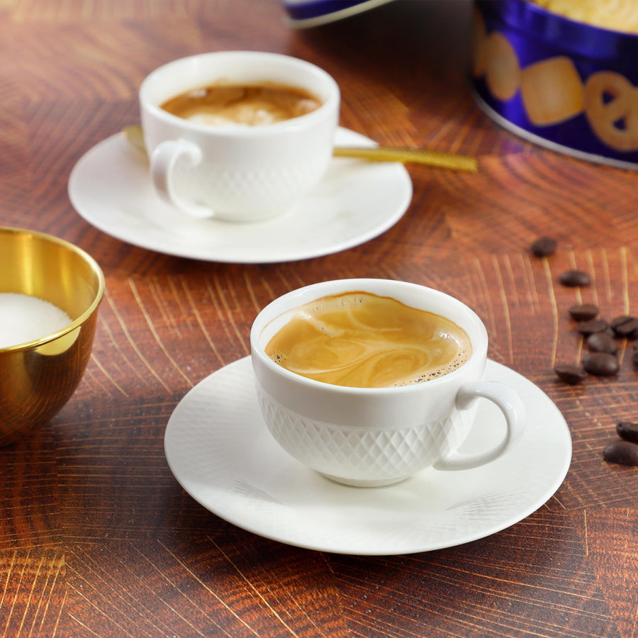 Elama Luna 12-Piece Porcelain Espresso Cup and Saucer Set, 3 oz, White