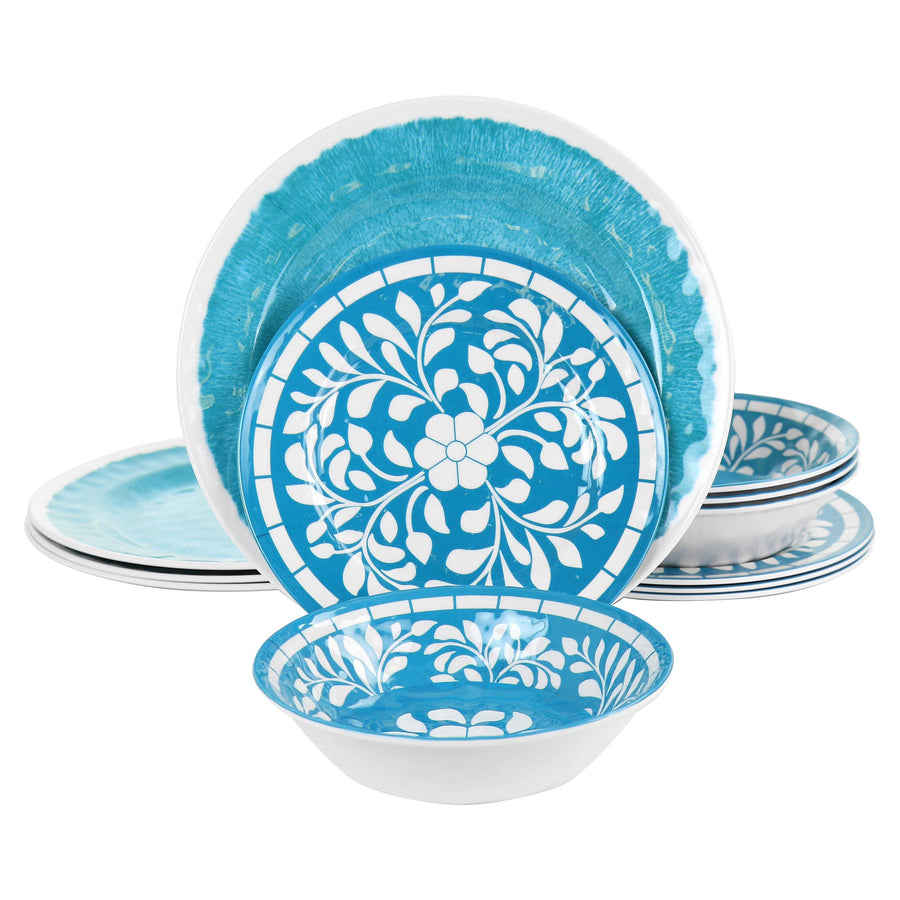Elama Telly 12 Piece Teal Melamine Dinnerware Set, Service for 4