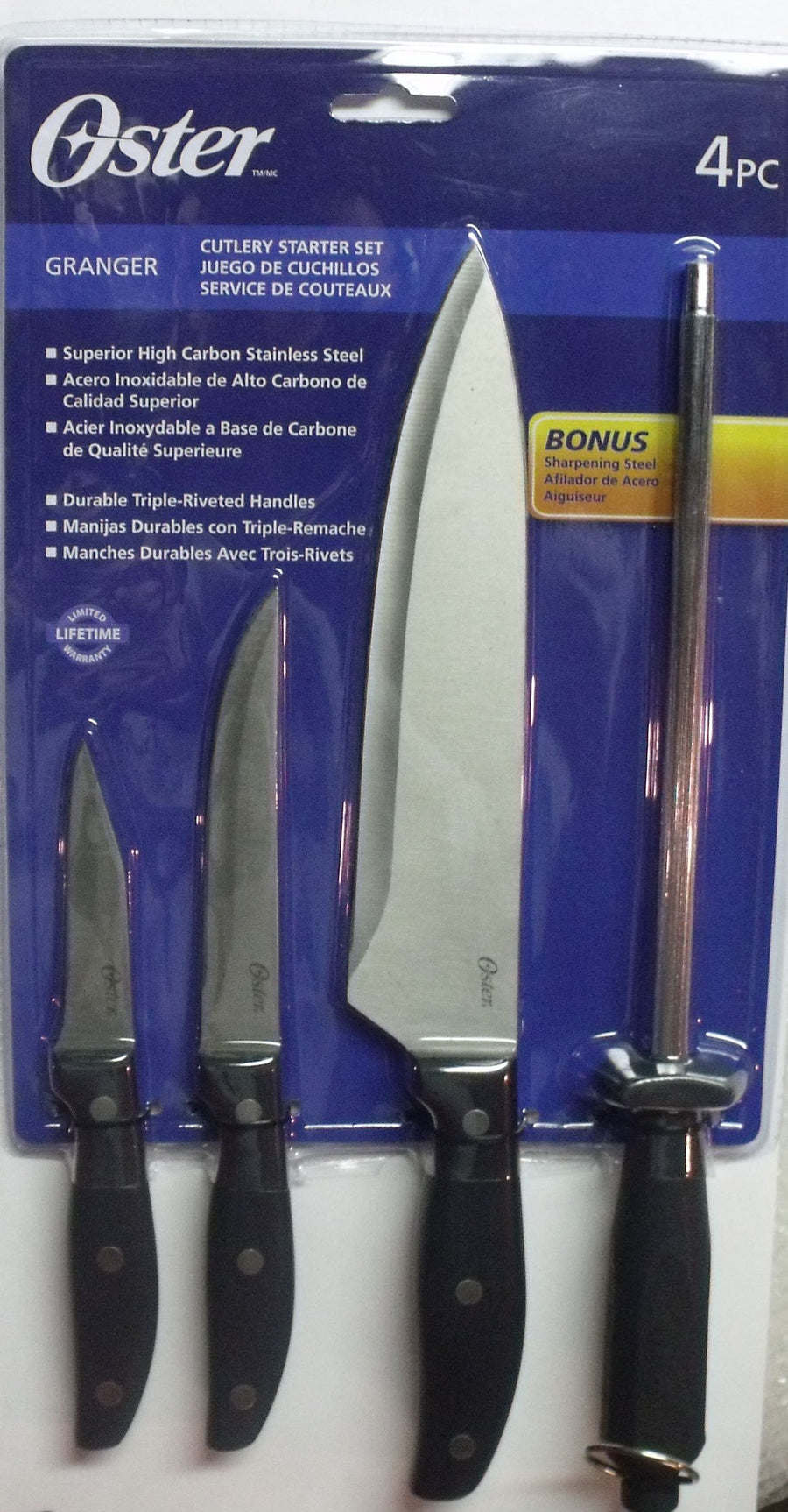 Oster Granger 4 Piece Stainless Steel Cutlery Set, Black