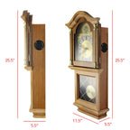 Bedford Clock Collection Classic 26" Golden Oak Chiming Wall Clock with Swinging Pendulum – Quartz Westminster Chimes & Roman Numeral Metal Dial